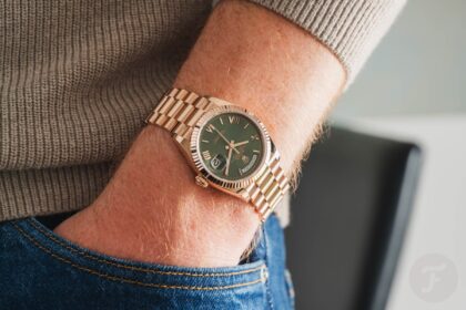 hands on with the majestic everose gold rolex day date 36 with an olive green dial 6894339191f2d