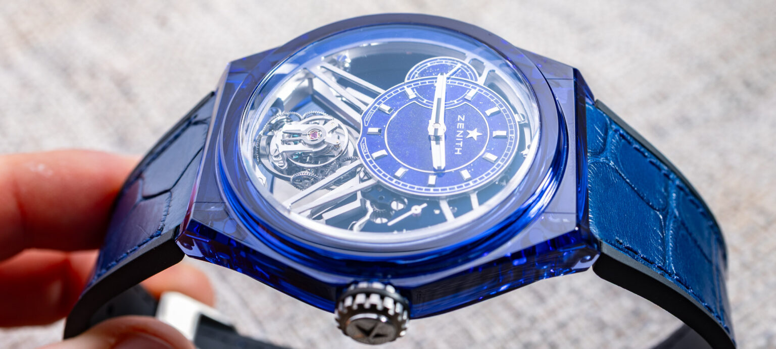 zenith defy zero g blue sapphire watch hands on an expression of spectacle chronometry 69006f74db348