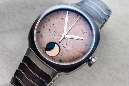 h moser cie streamliner perpetual moonphase concept meteorite watch hands on 695f64dbf133c