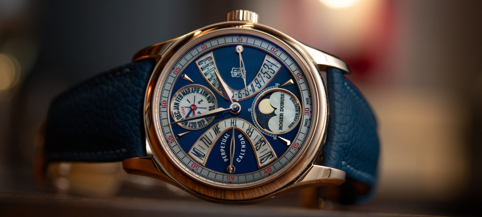 hands on roger dubuis hommage placide perpetual calendar biretrograde watch 69689f569c517